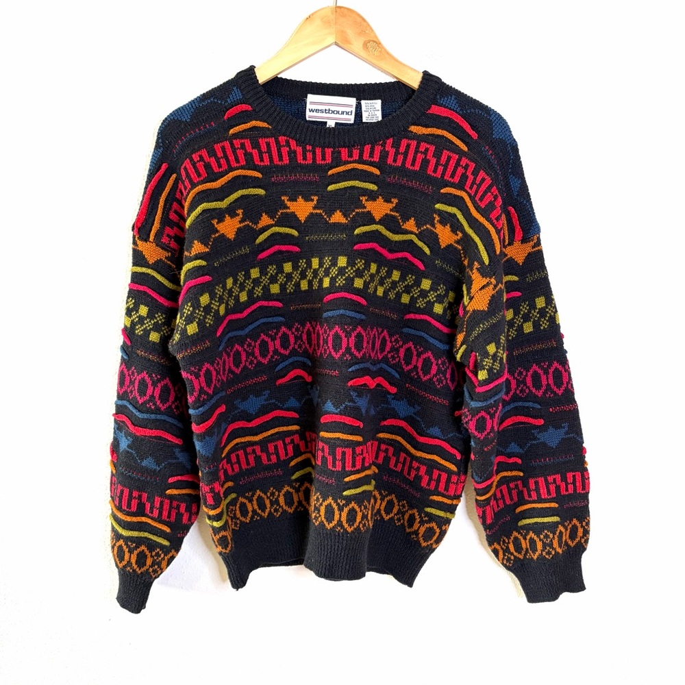 90s vintage wool colorful Westbound Crewneck Sweater pullover jumper graphic
